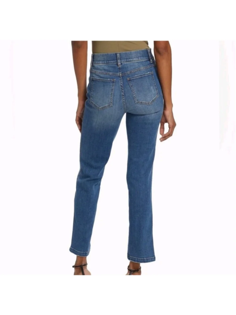SPANX Blue Straight Leg Ankle Jeans High Rise Vintage Indigo Denim Pull On #60 L